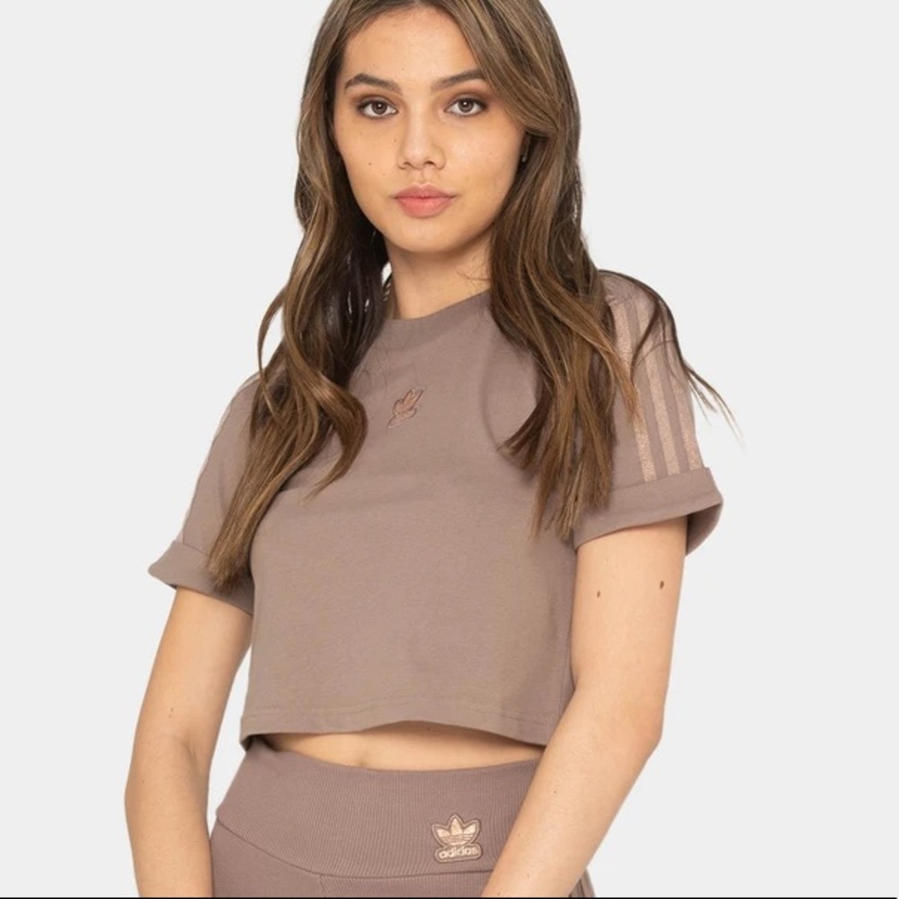 Adidas Women’s “Trace Brown” Crop Top Tee, Size 12 Large